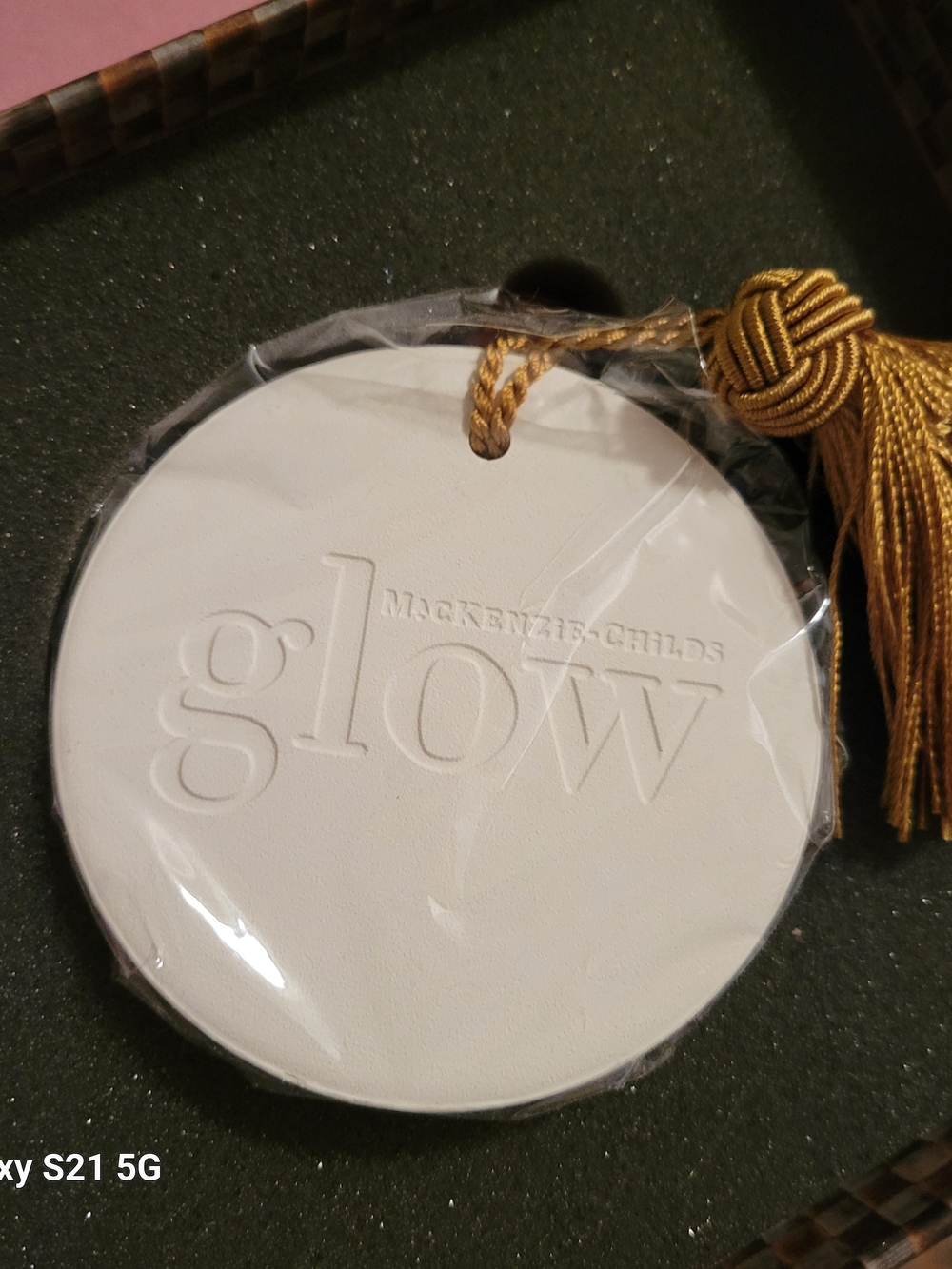 MacKenzie-Childs Scented GLOW disc with Gold Tassel